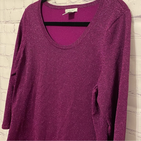Laura Ashley PURPLE METALLIC GLITTER SWEATER TUNIC TOP Scoop Neck Sz Large  EUC - Picture 3 of 6